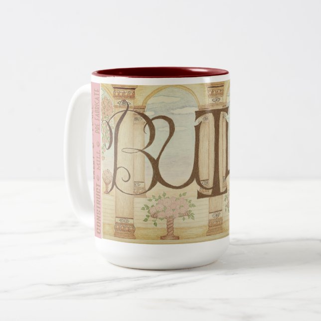 Em Dois Tons Caneca de Café CONSTRUIR (Rosa) (Frente Esquerda)