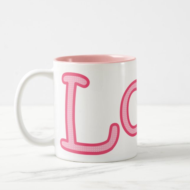 Em Dois Tons Caneca de café cor-de-rosa do amor (Esquerda)