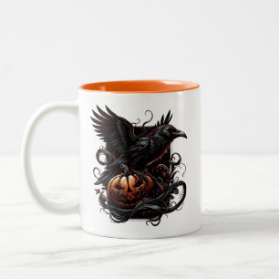Em Dois Tons Caneca de Café Corvo de Halloween