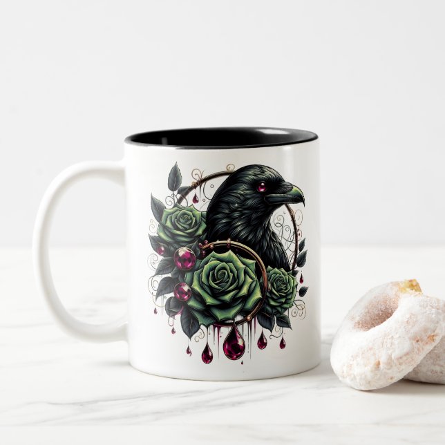 Em Dois Tons Caneca de Café Corvo de Halloween (Com Donut)