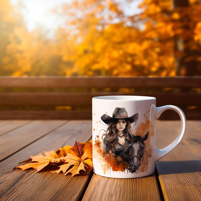 Em Dois Tons Caneca de Café Cowgirl de Outono (Criador carregado)