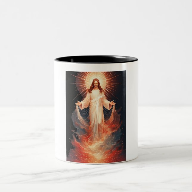 Em Dois Tons Caneca de café cristã Glorioso Cristo Ressuscitado (Centro)