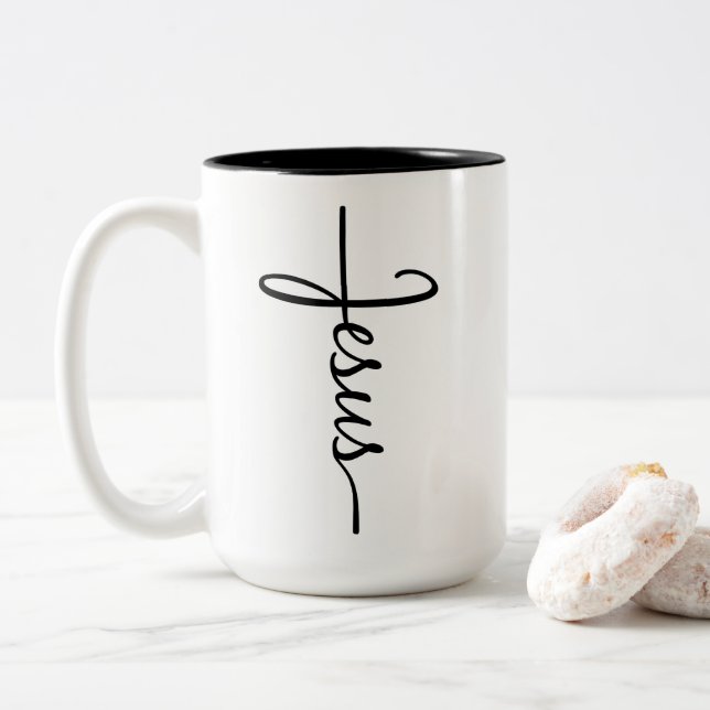 Em Dois Tons Caneca de Café Cruz de Jesus (Com Donut)