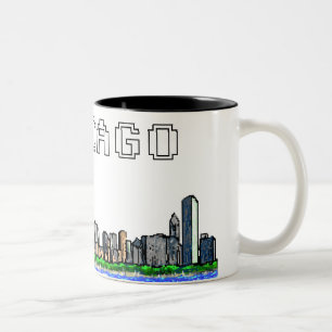 Em Dois Tons Caneca de café da arte do pixel da skyline de