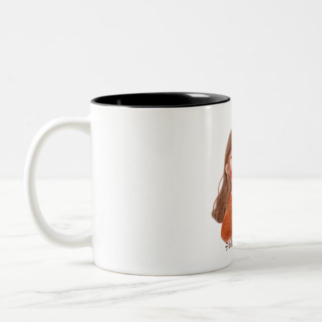 Em Dois Tons Caneca de Café da Menina Aconchegante Fofa (Esquerda)