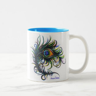 Em Dois Tons Caneca de café da pena do pavão
