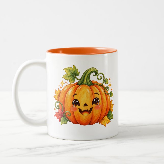 Em Dois Tons Caneca de Café de Abóbora de Halloween Fofa | Outo (Esquerda)