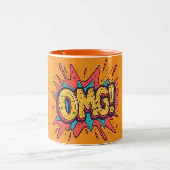 Em Dois Tons Caneca de Café de Arte Pop “OMG!” de Quadrinhos Re (Centro)