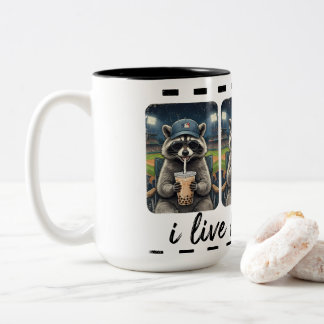 Em Dois Tons Caneca de Café de Beisebol de Guaxinim Engraçado –