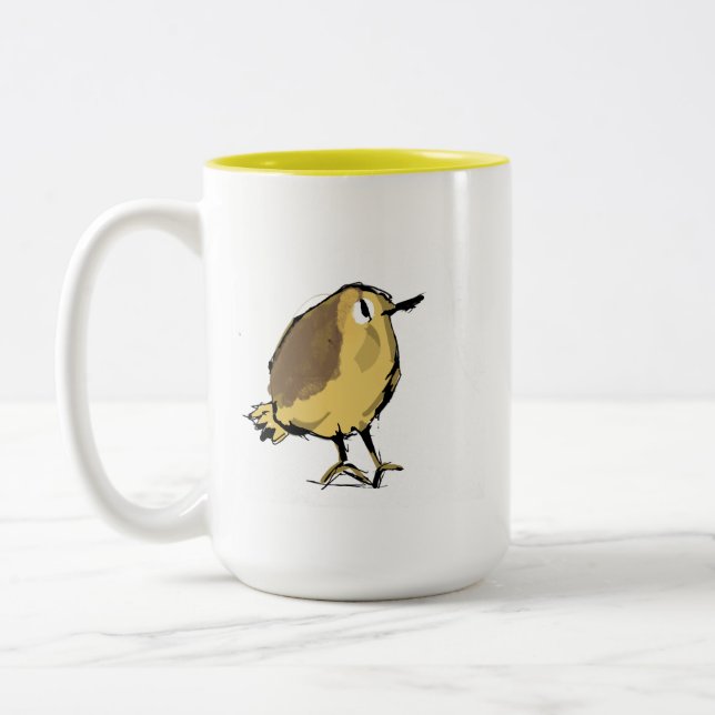 Em Dois Tons Caneca de Café de Cerâmica Ilustrada com Pássaro A (Esquerda)