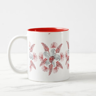 EM DOIS TONS CANECA DE CAFÉ DE DUAS CORES COM ESTAMPA DE FOLHA.