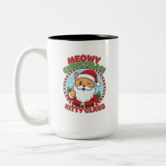 Em Dois Tons Caneca de Café de Duas Cores Kitty Claus, 15 oz