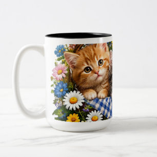 Em Dois Tons Caneca de Café de Gatinho Floral Fofo Laranja Ad
