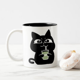 Em Dois Tons Caneca de Café de Gato Preto Fofo e Gorducho