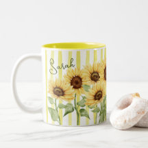 Caneca de café de girassóis e listras amarelas 330