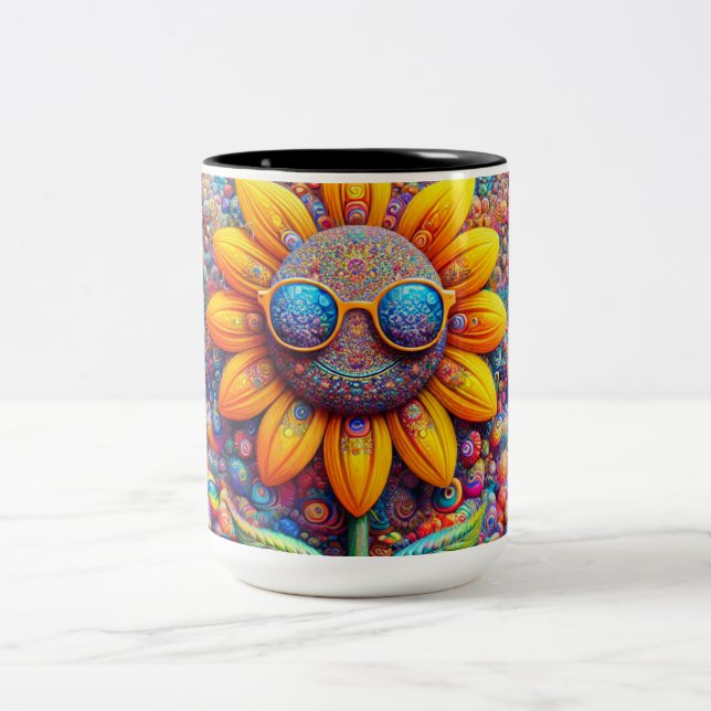 Em Dois Tons Caneca de café de girassol tendo um ótimo dia (Centro)