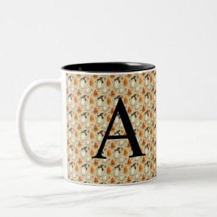 Em Dois Tons Caneca de café de Halloween fofa com inicial