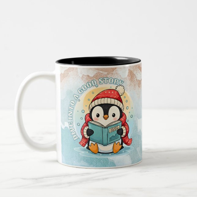 Em Dois Tons Caneca de Café de Inverno Leitor de Livros Penguin (Esquerda)