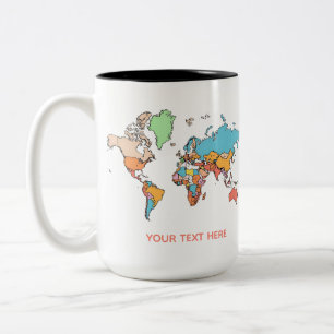 Em Dois Tons Caneca de Café de Mapa Mundial Colorido com Nome P