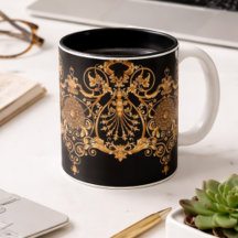 Caneca de Café de Mármore Preto e Dourado de Luxo