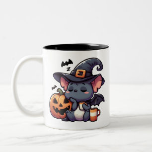 Em Dois Tons Caneca de café de morcego e abóbora de Halloween f
