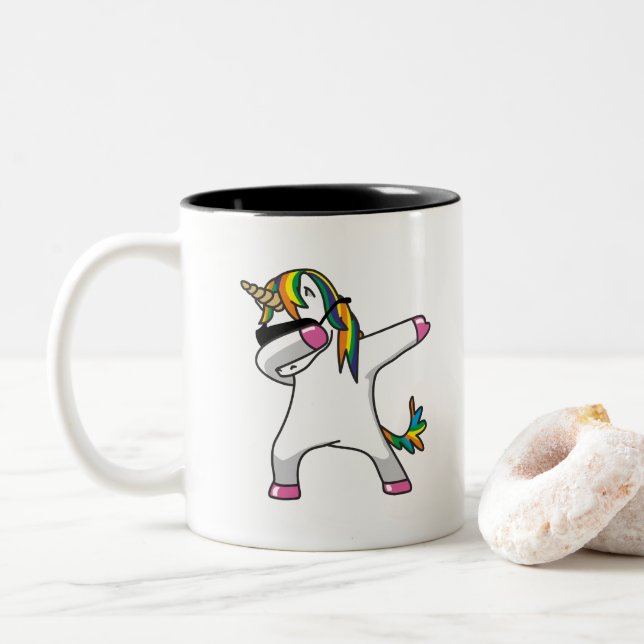 Em Dois Tons Caneca de café de toque ligeiro do unicórnio (Com Donut)