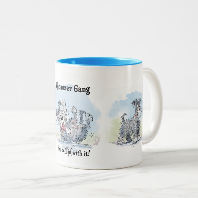 Em Dois Tons Caneca de Café Divertida da Gangue Schnauzer (Frente Esquerda)