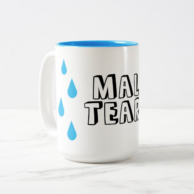 Em Dois Tons Caneca de Café Divertida Lágrimas Masculinas  (Frente Esquerda)