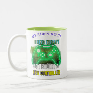 Em Dois Tons Caneca de café do controlador de terapia de jogado