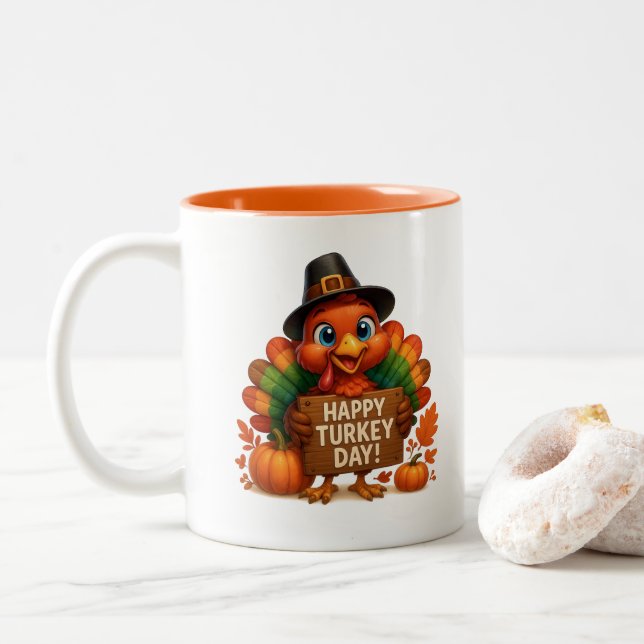 Em Dois Tons Caneca de café do Dia de Ação de Graças (Com Donut)