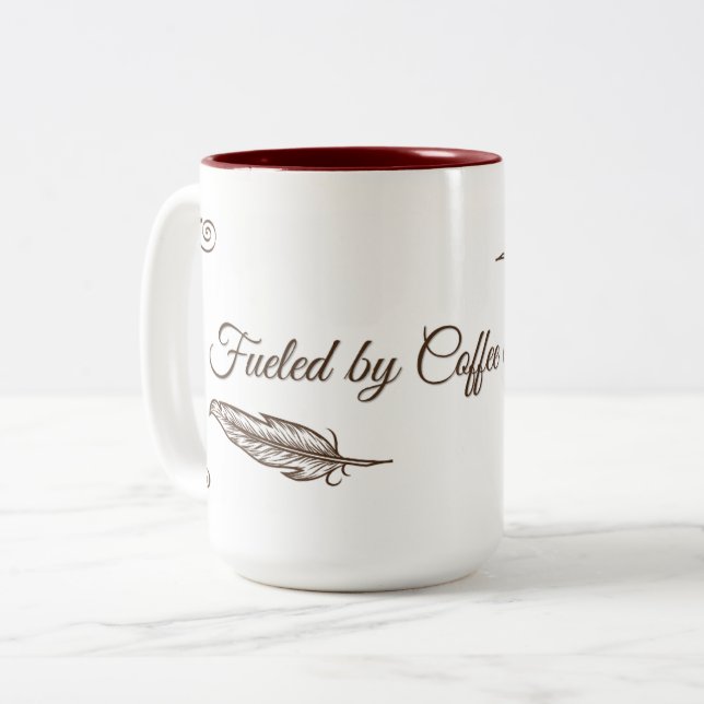 Em Dois Tons Caneca de Café do Escritor | Alimentado por Café e (Frente Esquerda)