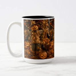 Em Dois Tons Caneca de Café do Espantalho de Abóbora de Hallowe