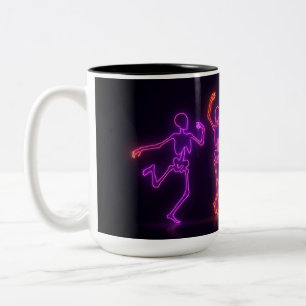 Em Dois Tons Caneca de Café do Esqueleto Dançante de Neon do Ha