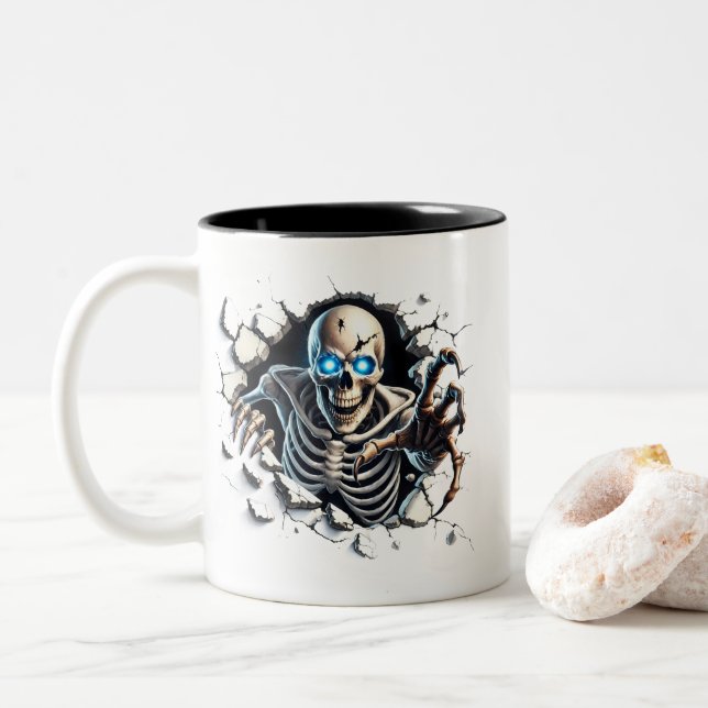Em Dois Tons Caneca de café do esqueleto de Halloween (Com Donut)