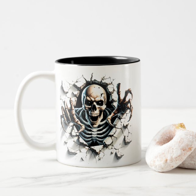 Em Dois Tons Caneca de café do esqueleto de Halloween (Com Donut)