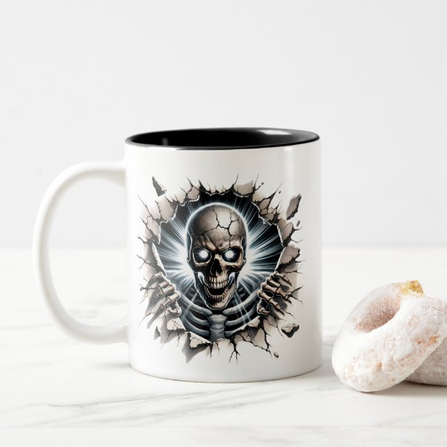 Em Dois Tons Caneca de café do esqueleto de Halloween (Com Donut)