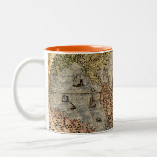 Em Dois Tons Caneca de café do mapa de Velho Mundo do vintage