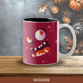 Em Dois Tons Caneca de Café do Monstro Roxo Maluco de Halloween
