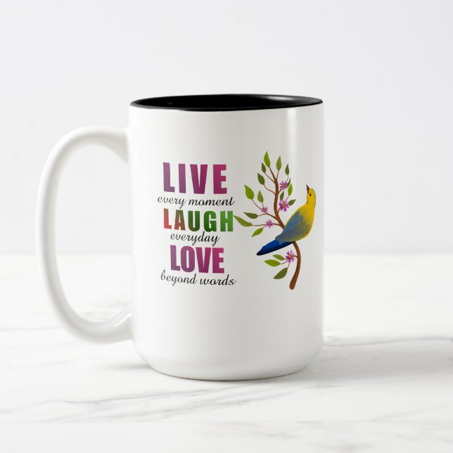 Em Dois Tons Caneca de Café do Pássaro Amarelo Viva Ria Ame (Esquerda)