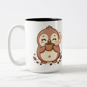 Em Dois Tons Caneca de Café do Pinguim Kawaii