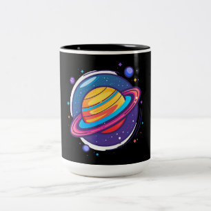 Em Dois Tons Caneca de Café do Planeta Saturno – Design Cósmico