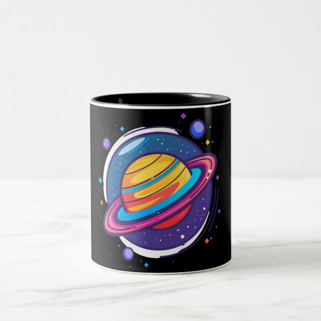 Em Dois Tons Caneca de Café do Planeta Saturno – Design Cósmico (Centro)