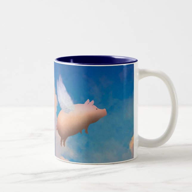 Em Dois Tons caneca de café do porco do vôo (Direita)