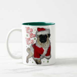 Em Dois Tons Caneca de café do Pug do papai noel