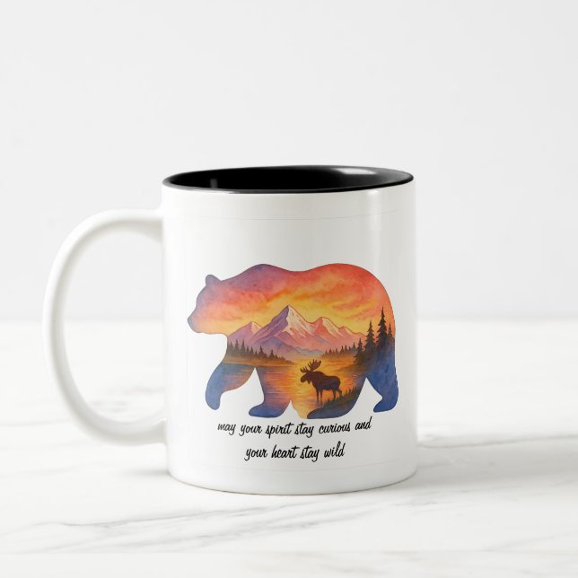 Em Dois Tons Caneca de Café do Urso do Pôr do Sol Cênico (Esquerda)