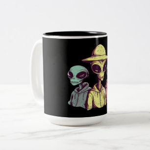 Em Dois Tons Caneca de Café Duo Alien – Ficção Científica Retro