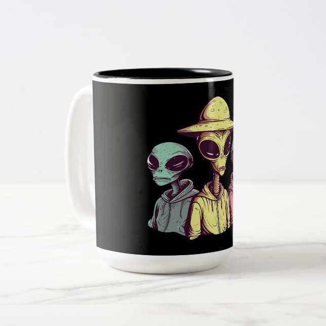 Em Dois Tons Caneca de Café Duo Alien – Ficção Científica Retro (Frente Esquerda)