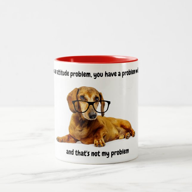 Em Dois Tons Caneca de Café Engraçada Atitude de Dachshund (Centro)
