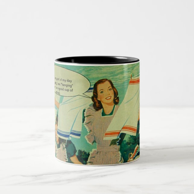 Em Dois Tons caneca de café engraçada da arte dos anos 50 do (Centro)