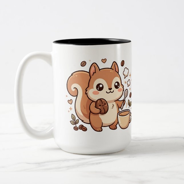 Em Dois Tons Caneca de Café Esquilo Kawaii (Esquerda)